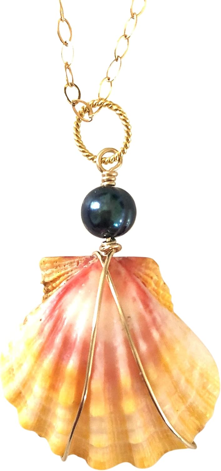 Large Hawaiian Sunrise Shell and Pearl Necklace