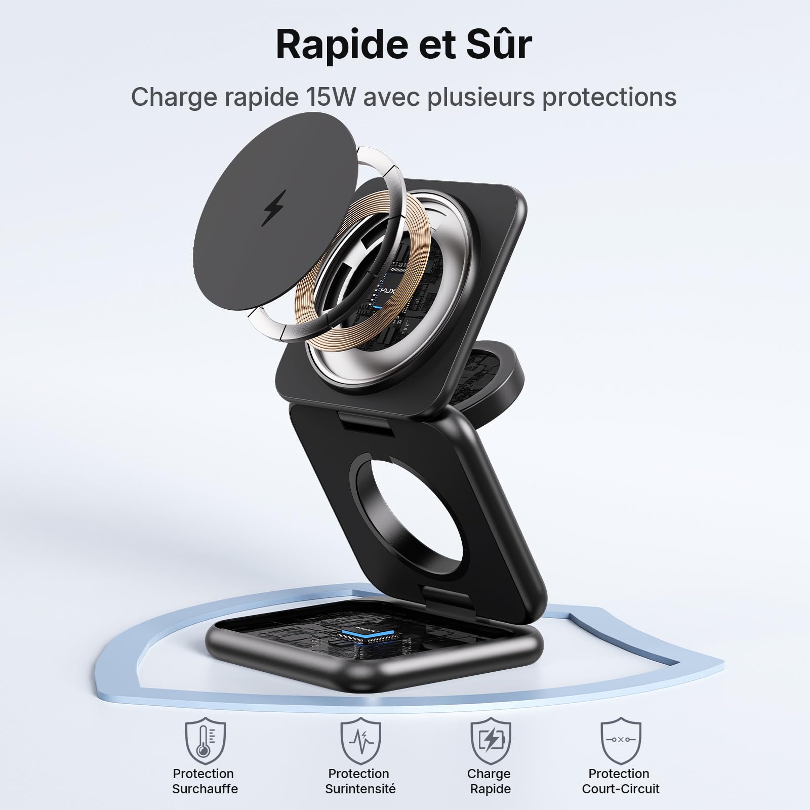 KU XIU 3 en 1 Pliable Magnétique Chargeur Induction pour Samsung | Voyage Chargeur Sans Fil pour Galaxy S26 Ultra S25 Note Z Fold Flip, Station de Charge pour Galaxy Watch, pour Galaxy Buds