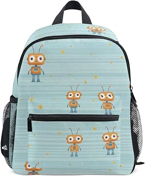 Aslsiy Toddler Backpack for Boys Girls Cartoon Robot Cute Robots 2 Preschool Backpack School Backpack with Chest Strap Kids Nursery Travel Bag for Kindergarten
