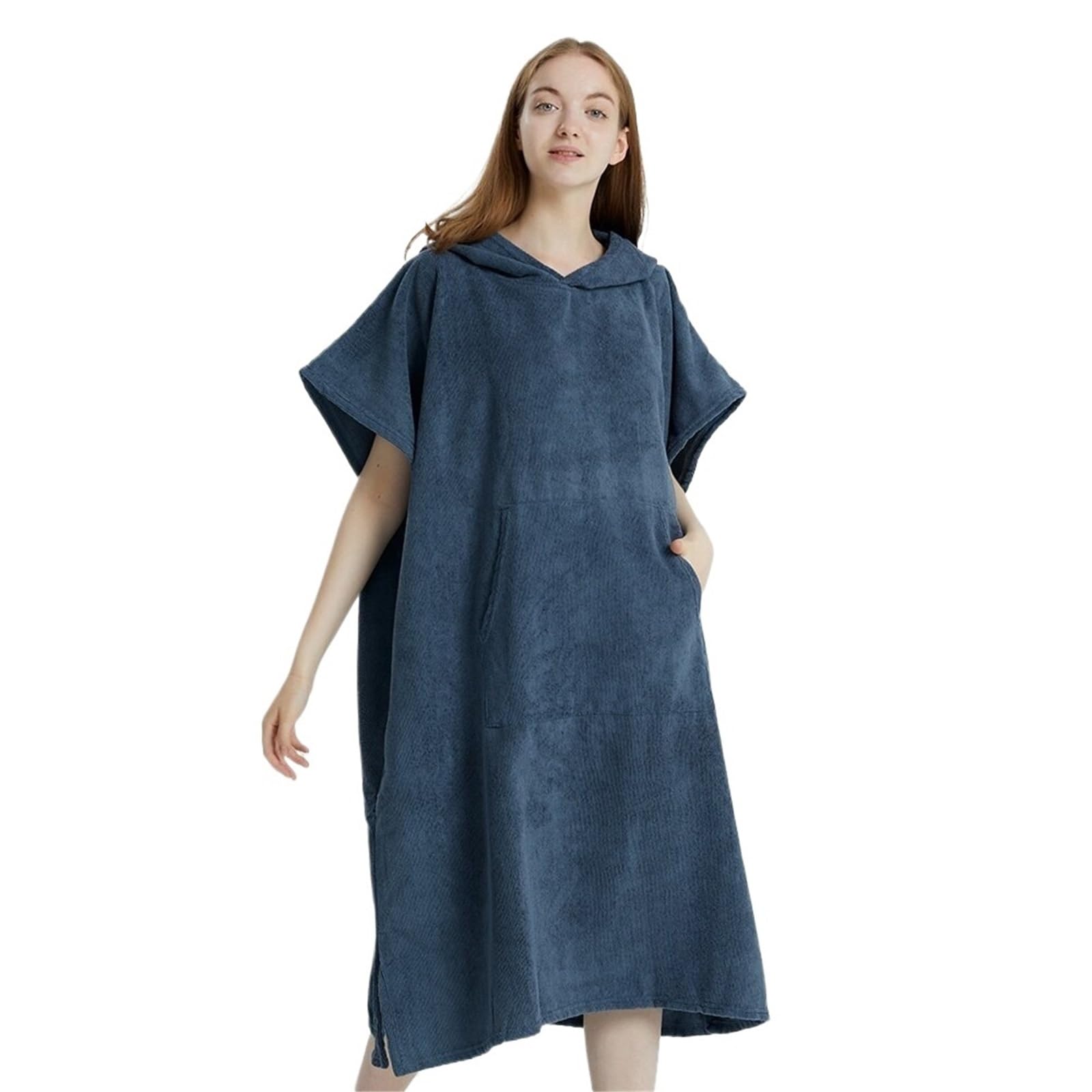 ATEUXOL Quick-drying Surf Poncho Surf Poncho Towel Quick-Dry Hoodie Microfiber Beach Robe Changing Swim For Adults(Dark Blue)