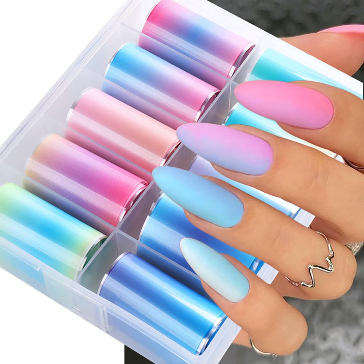INENCE ® 10 Rolls Fluorescent Aurora Gradient Color Foil Nail Art Kit