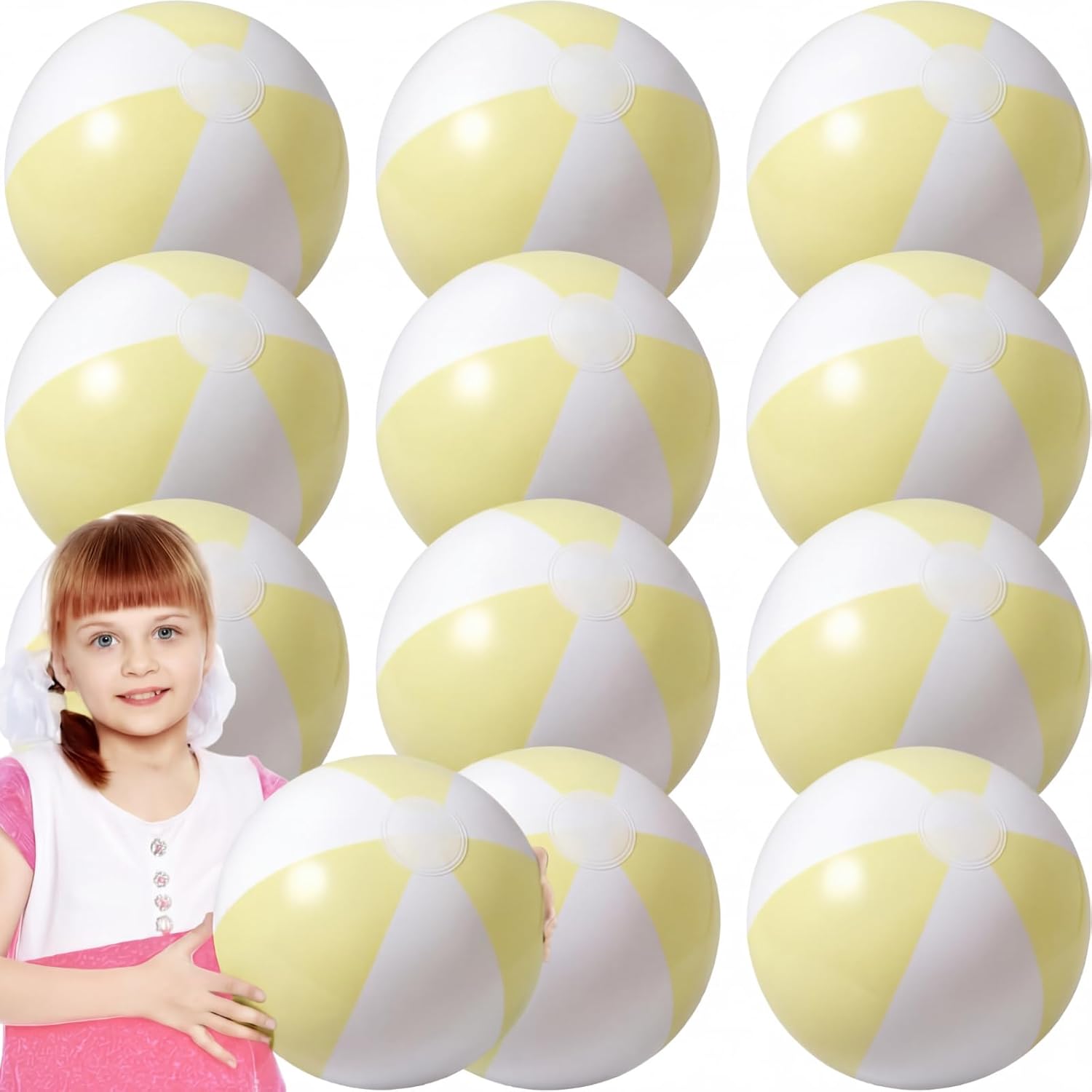 MiniInflat 12 Pcs 16 Inch Inflatable Beach Balls Bulk Jumbo Pastel Inflatable Decorated Ball with Macaron Color PVC Party Ornaments for Summer Birthday Party Decoration