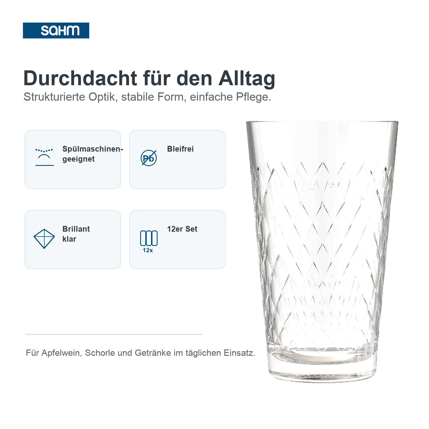 Sahm Apfelweingläser 0,3 l - 12 Apfelweingläser gerippt - Tolles Apfelwein Geschenk - Ideal auch als kleine Wassergläser