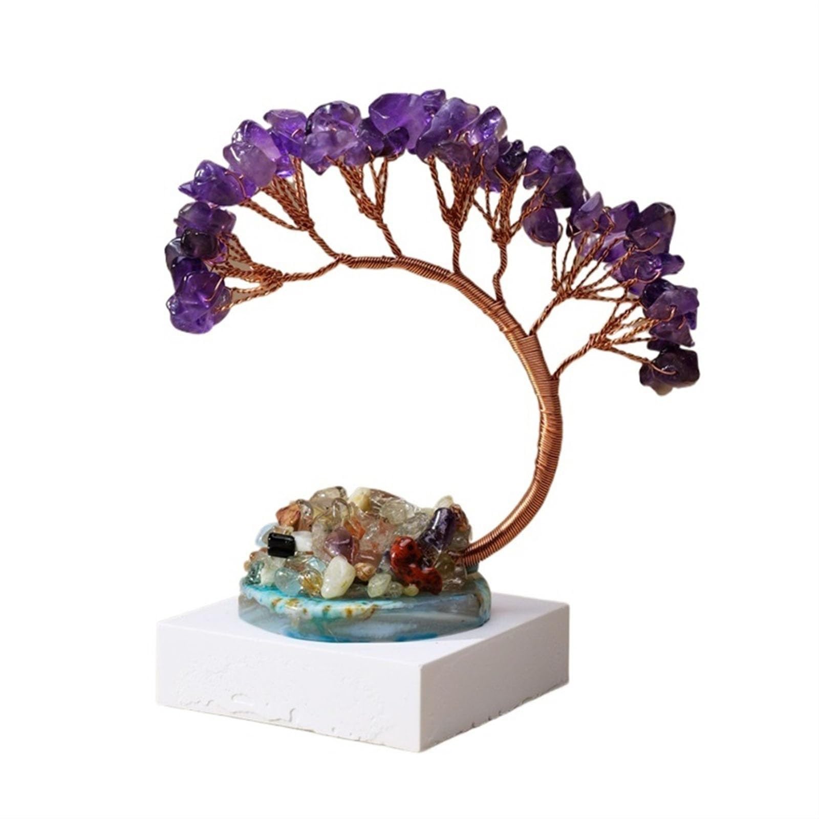 Home Decor Crystal Tree Natural Reiki Crystals and Healing Stones, Gem Beads Chakra,Office Desk Decor Spiritual Ornament Bonsai(Purple)