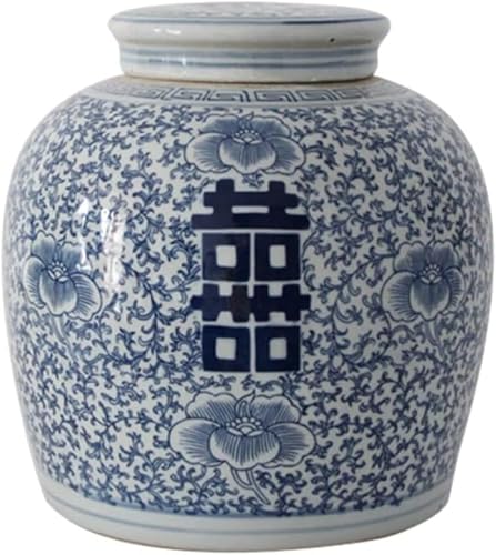 MESCXTY Chinese Tradition Ceramic Ginger Jar Vase with Lid Decorative Double Happiness Porcelain Jars (Color:Default)