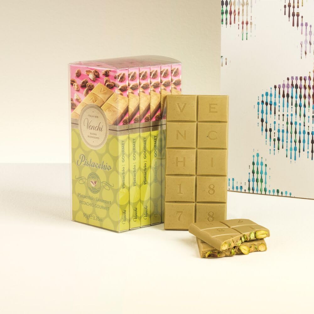 Venchi - Gourmet Pistachio Chocolate Bar Kit, 20.1 oz (6 x 3.35 oz), White Chocolate Bars with Whole Pistachios, Gluten-Free, No Artificial Colors or Preservatives - Image 4