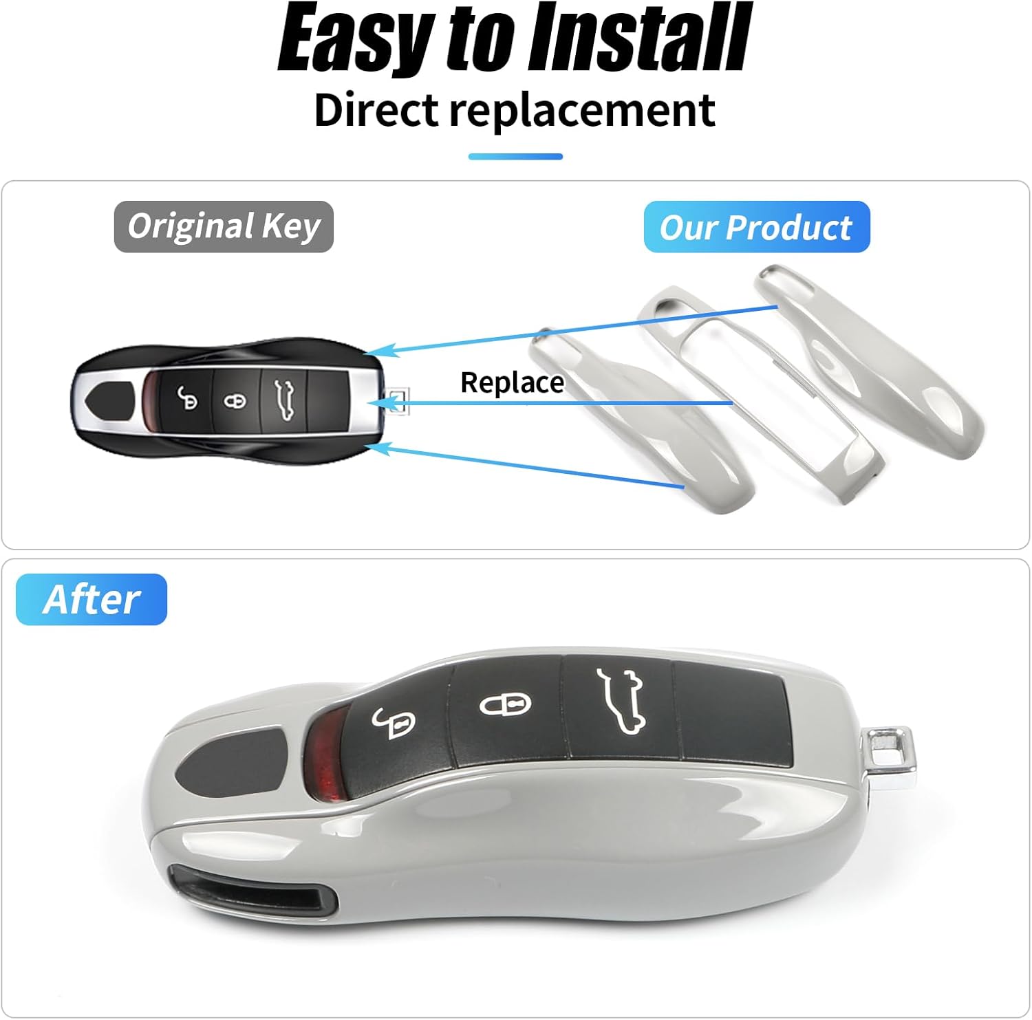 Sub Gray Key Fob Cover Compatible with Porsche Key Shell Key Fob Shell Replacement Compatible with Porsche Cayenne Panamera 911 718 Macan Boxster Cayman Old Style - Image 7