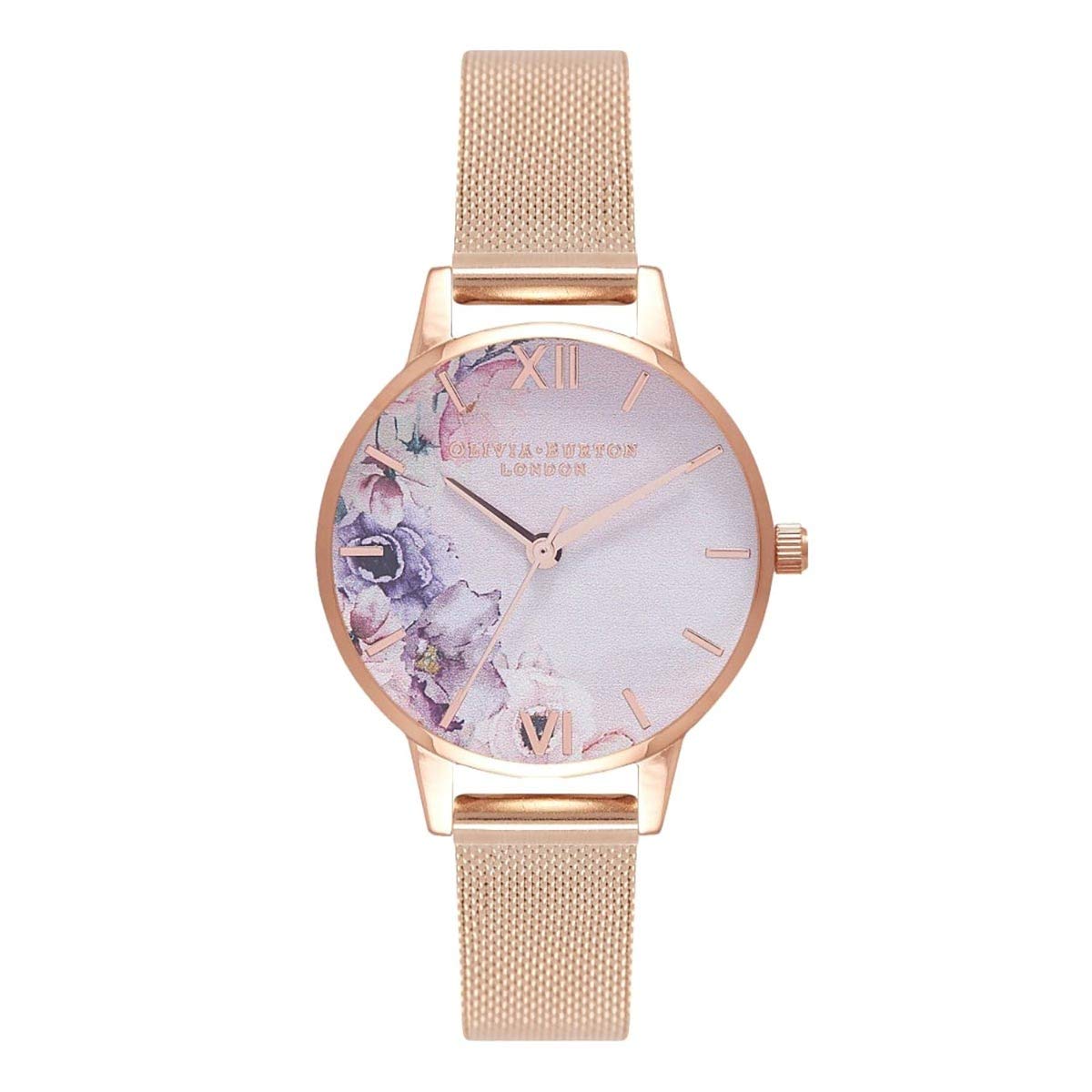 OLIVIA BURTON OB16PP39 Women's Watch Wristwatch, Water Color, Floral, Rose Gold, Mesh, rose/gold, Bracelet Type