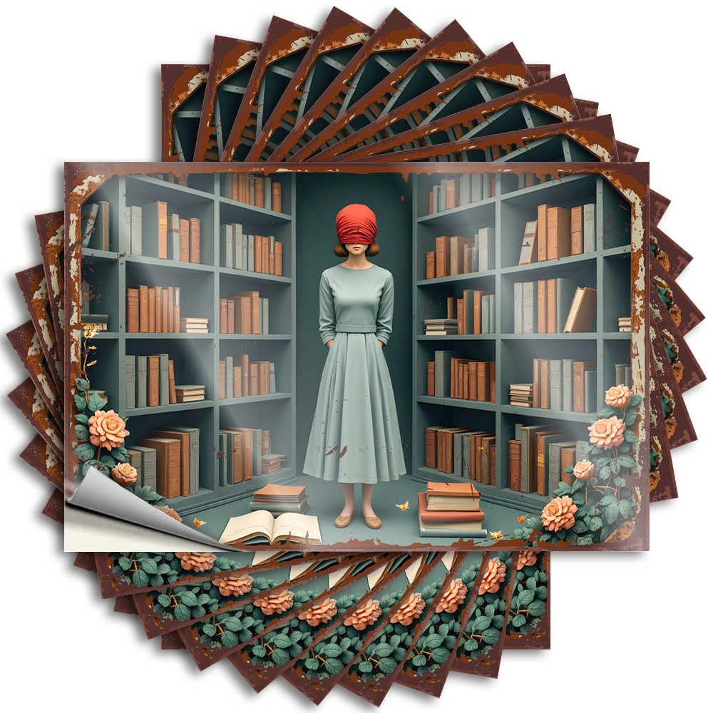 Unique Decal - Happy Motorcycle Bumper Blindfolded in The Library: A Mysterious Reading Adventure(12X18CM)