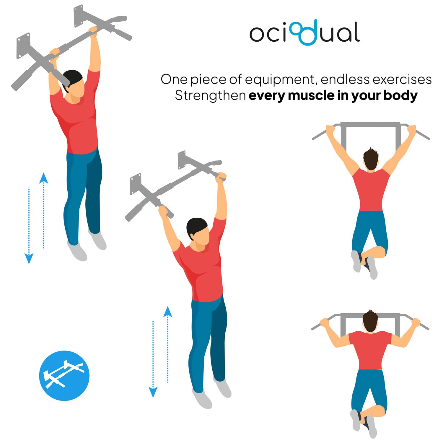OcioDual Barra de Dominadas de Pared Elevación Pull Up Flexiones Dorsales Hasta 200Kg Gym Gimnasio para Hogar Casa Fija