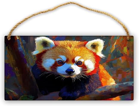 wooden Artistic Red Panda Portrait sign wall Studio decoration 12x6 Inch, Wood Sign for Wildlife & Decor Lovers, Home Decors for Bedroom & Nursery