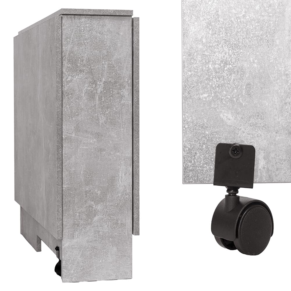 BAKAJI Tavolo da Pranzo Salvaspazio Cemento, Scrivania Pieghevole Richiudibile Allungabile con Libreria 2 Scomparti Ripiani a Scomparsa e Ruote, Design Multiuso Moderno 140 x 75 x 74 cm