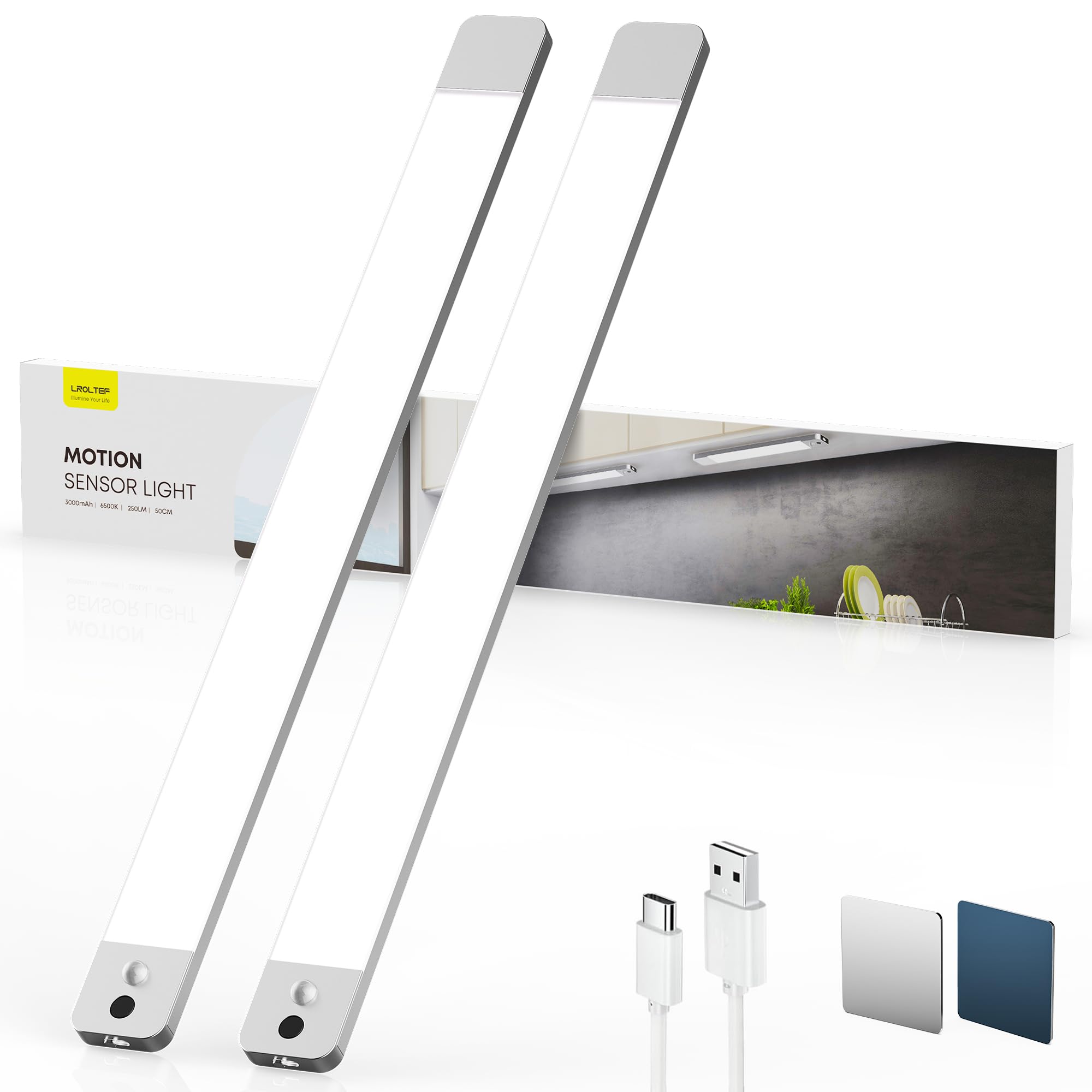 Schrankbeleuchtung Led Lampe mit Handwelle & Bewegungsmelder - Schranklicht Unterbauleuchte Küche Licht Dimmbar - Magnetische Vitrinenbeleuchtung Leiste | 2 Stück