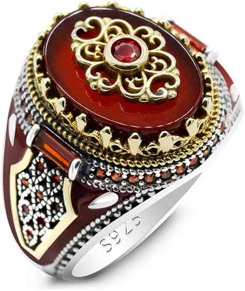 QidaS925 Stamp Sterling Silver Onyx/Lapis Lazuli Ring for Men Female Turkish Handmade Vintage Luxury Band