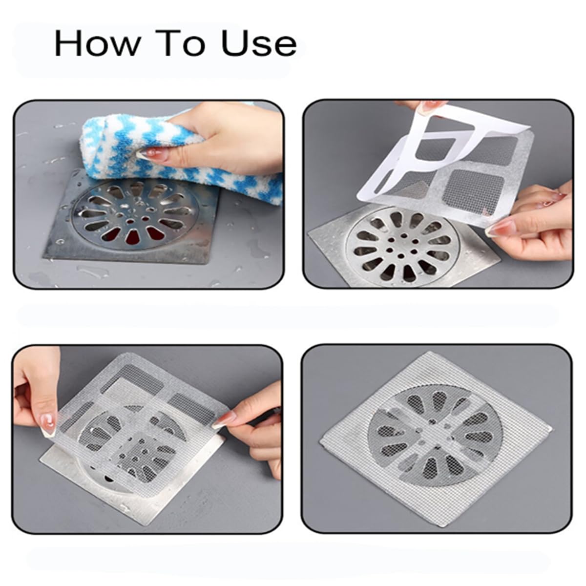 100 Pièces Attrape-Cheveux Jetables - Couvercle Bonde 10x10cm Maille Autocollante Pour Douche Et Lavabo