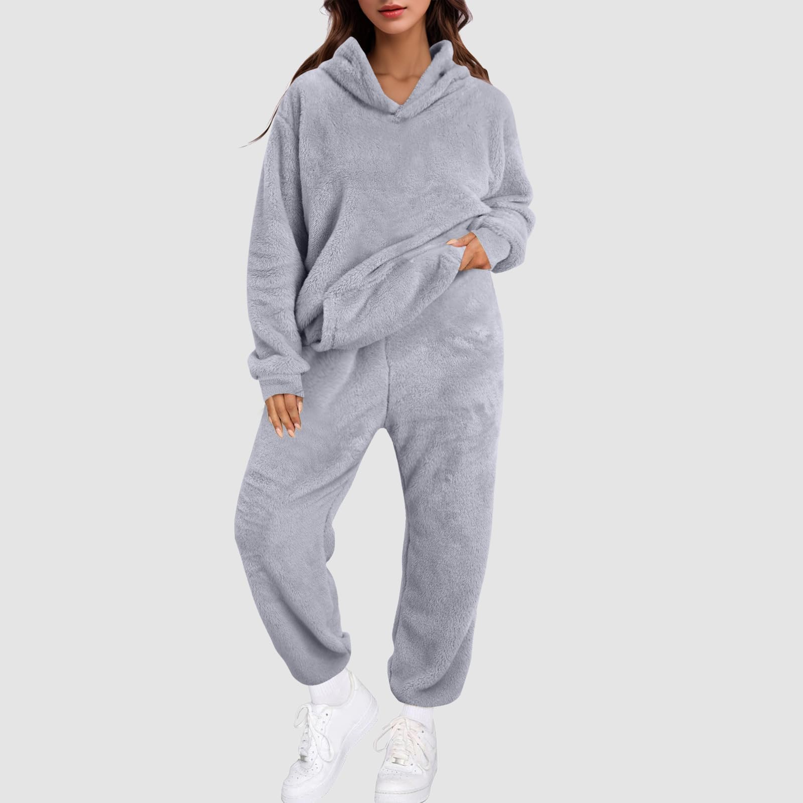 Conjunto de pijama de rizo de invierno esponjoso para mujer, ropa de descanso larga y acogedora, ropa de descanso cálida de felpa de peluche