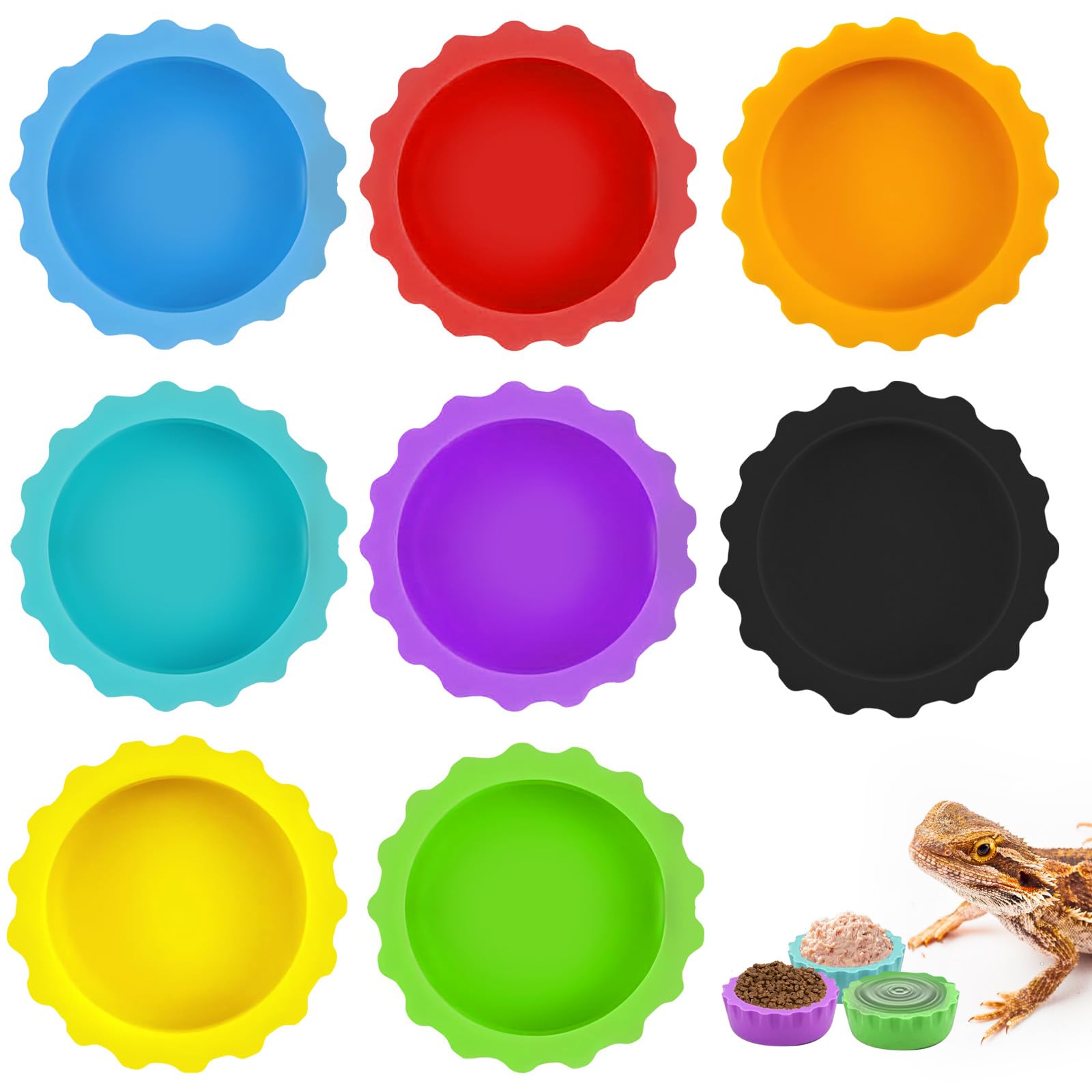 8Pcs Crested Gecko Food Water Bowl Reusable Small Reptile Feeding Dish Gecko Tank Accessories Silicone Easy Clean for Hermit Crab Tarantula Isopods Lizard