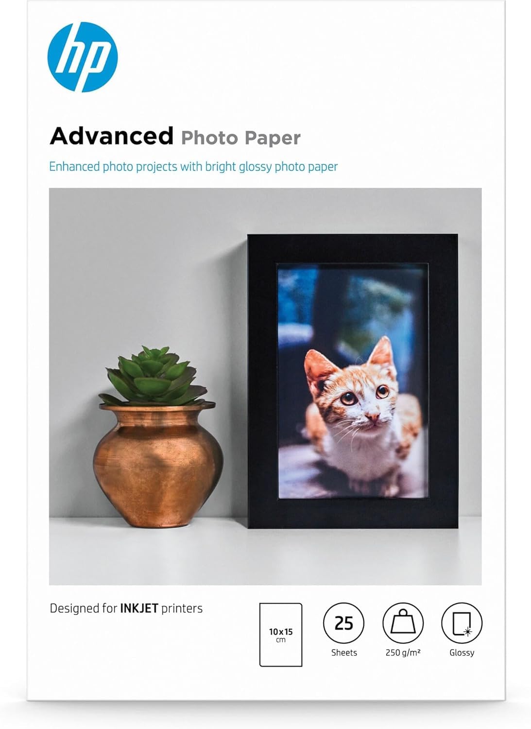 HP Advanced Q8691A, Carta fotografica lucida, grammatura 250 g/​m2, formato 10 x 15 cm, Confezione da 25 fogli