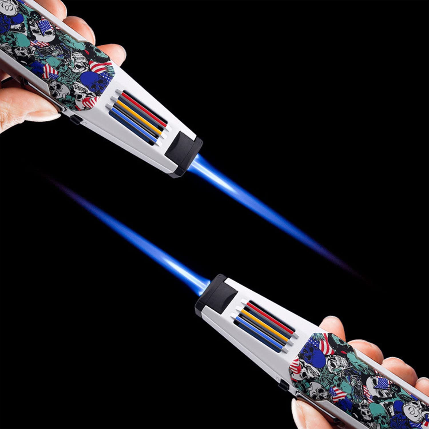 Jet Torche Stylo Briquet Coupe-Vent Réglable Rechargeable Flamme Forte avec Verrouillage Feu Briquet Butane pour Bougie Camping Barbecue Cuisine (Gaz Non Inclus),Skull