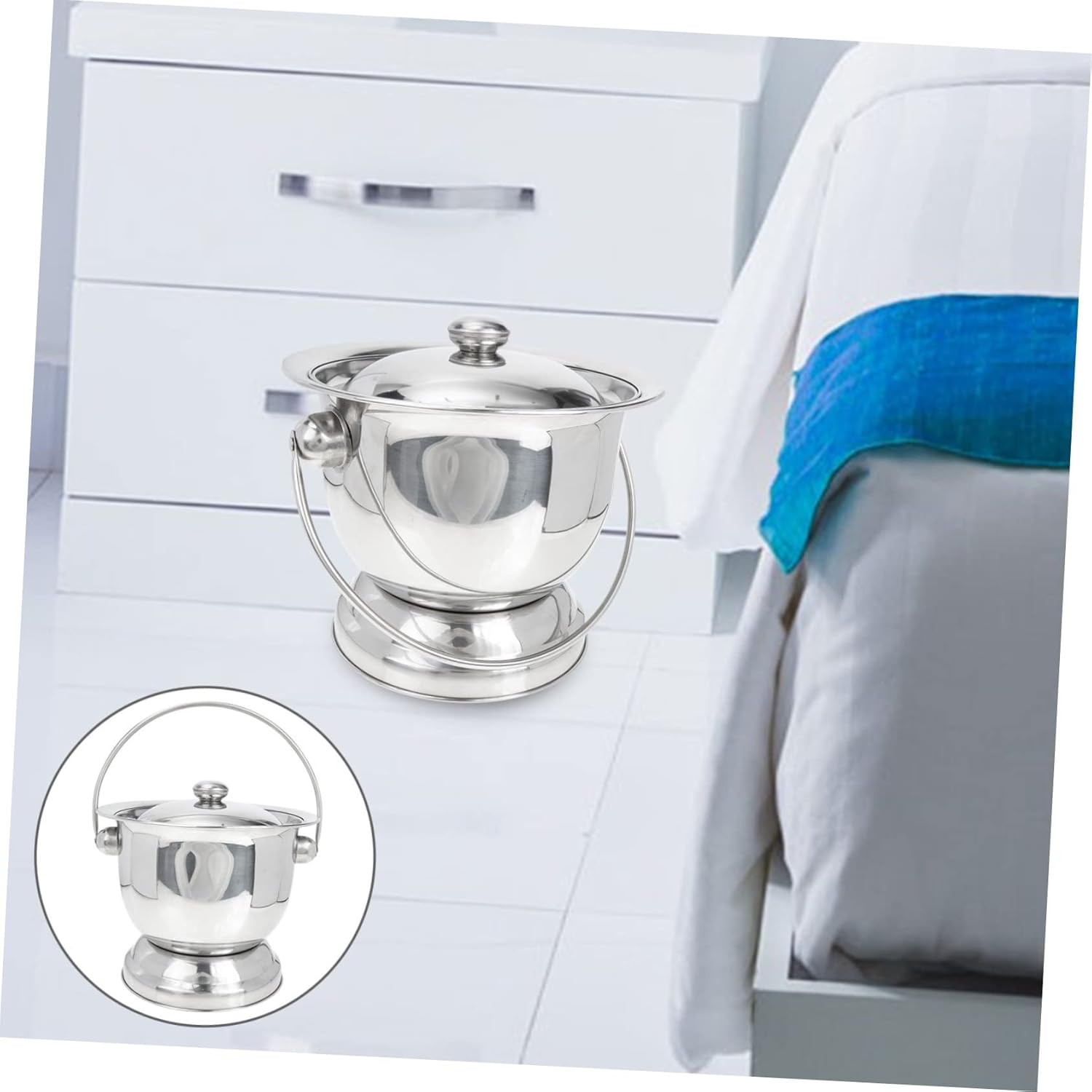 Stainless Steel Chamber Pot with Handle Lid 36-Piece Set Portable Urinal for Elderly and Children Easy to Clean Bedpan for Home and Travel