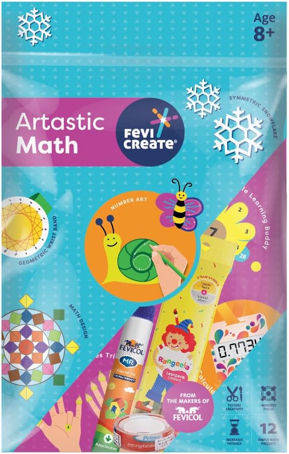 Fevicreate Artastic Maths Craft Kit | Project Book with 12 Educational Activities, Colours, Craft Supplies | Fun Way to Boost Child's Learning | by Fevicol | Return Gift for Kids Age 8+ Years