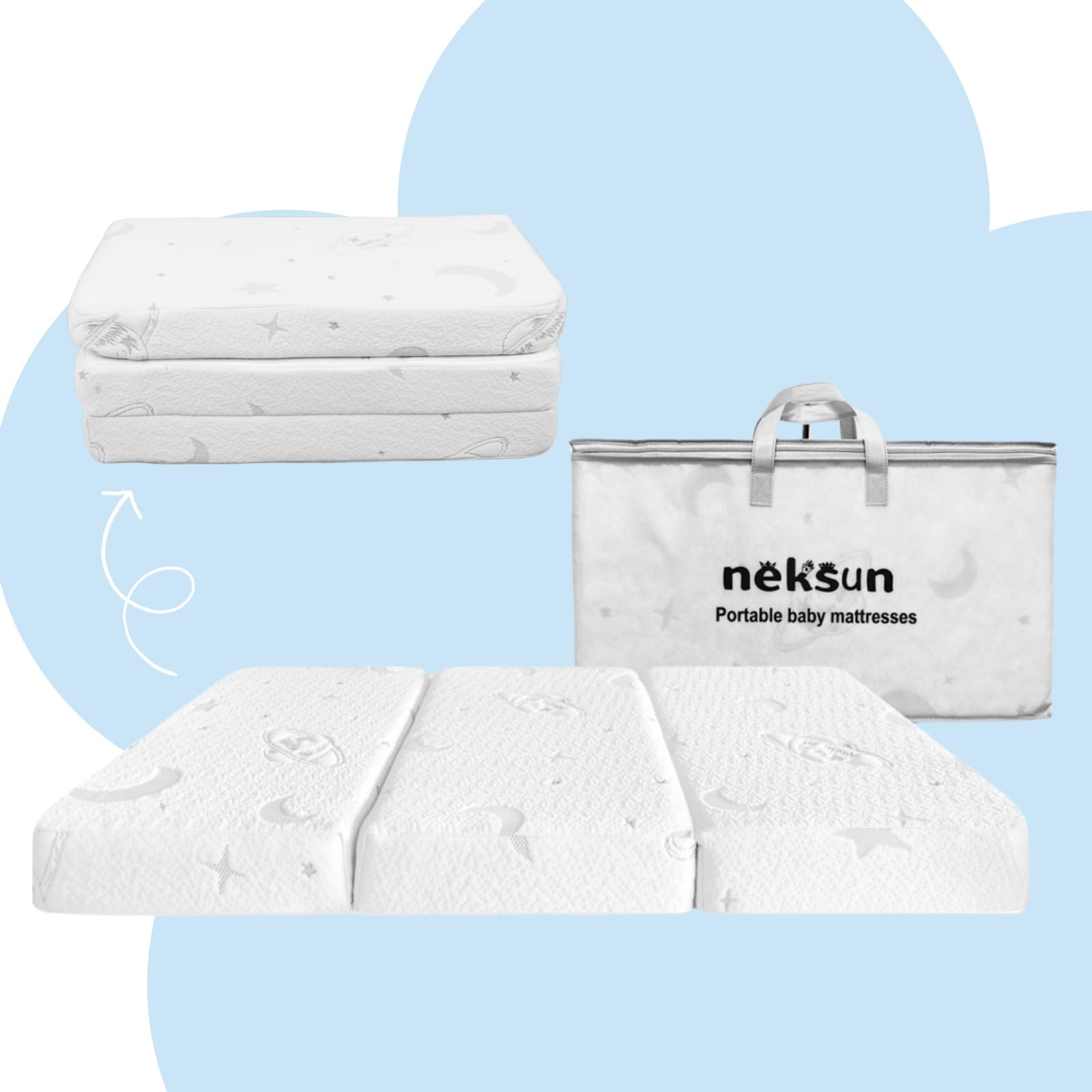 Pack and Play Mattress Pad, 38x26 Premium Memory Foam & High Density Foam Baby Mattress for Pack N Play, Portable Trifold Travel Crib Mattresses for Baby Toddlers