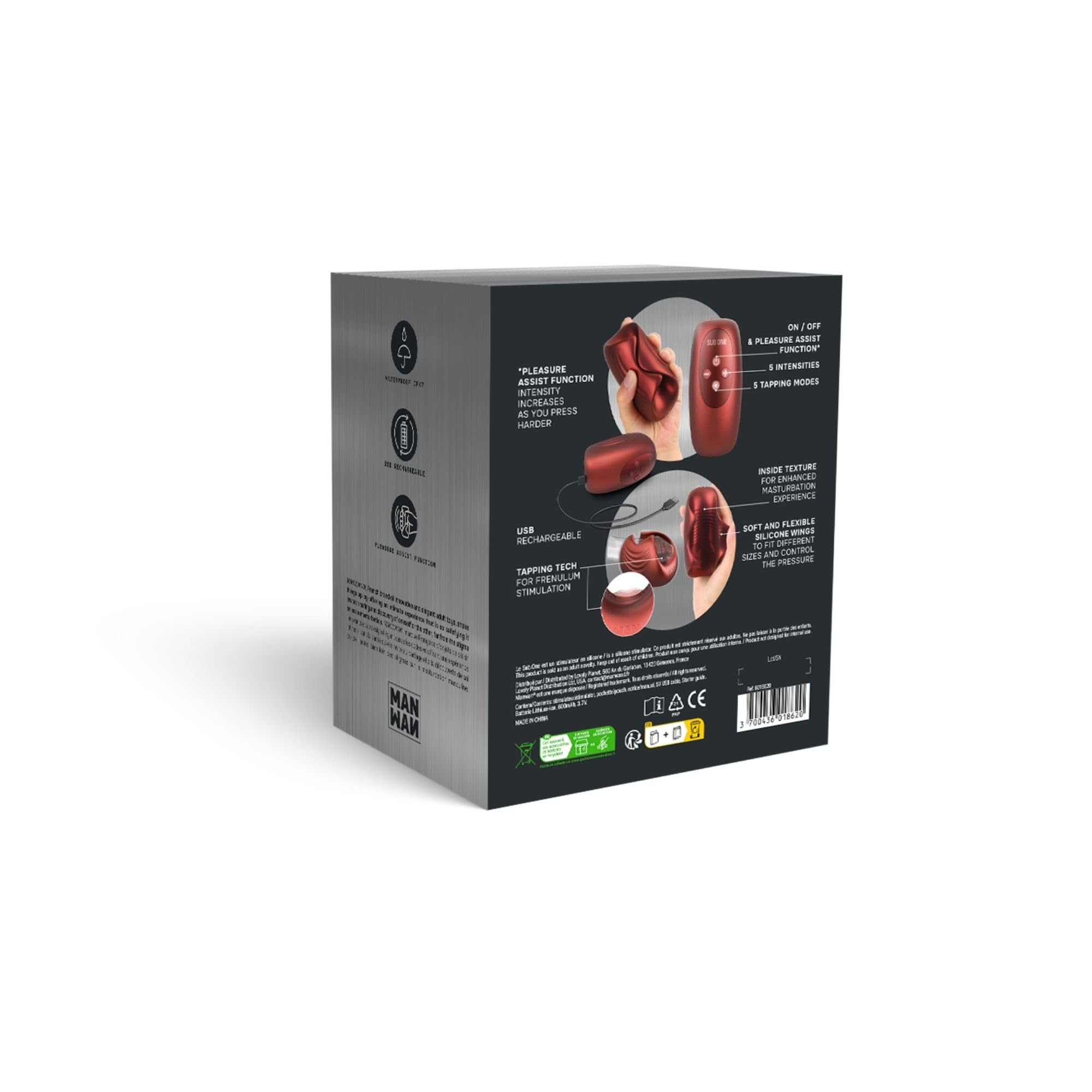 Manwan Sub.One Masturbatore Maschile Tapping – Masturbatore Automatico con Pleasure Assist, 5 Modalità & 5 Intensità, Stimolazione del Frenulo, Impermeabile IPX7, Ricarica Magnetica - Rouge Foncé
