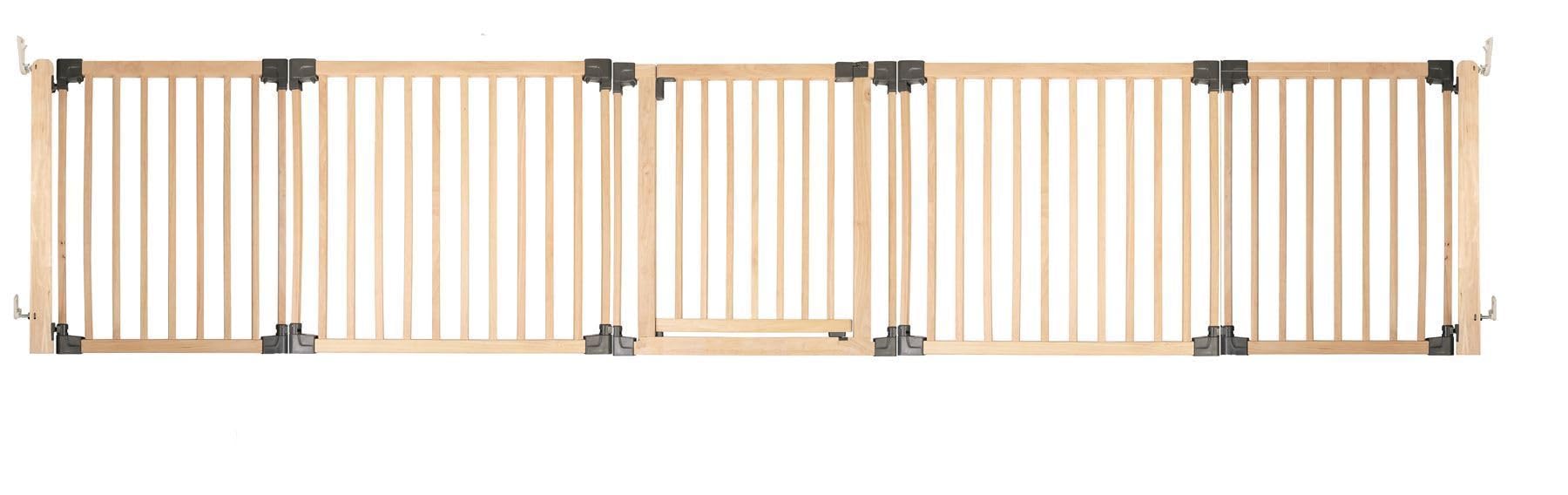 Safetots Wooden Multi Panel Room Divider, up to 376cm, Natural Wood, 76cm Tall, Multi Panel Flexible Room Barrier, Room Divider with Door for Baby and Toddler, Easy Installation