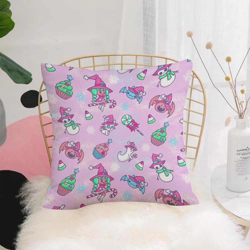 HYOSXW Cushion Cover,Throw Pillow Case Home Decorative for Living Room Bedroom Sofa Chair 16X16 Inch,Halloween, with pink-purple Halloween elements,Pillowcase 40X40cm