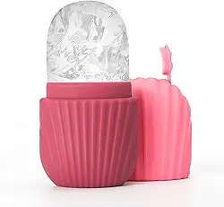 Massageador de rolo de gelo para rosto e pescoço, molde de gelo de silicone reutilizável para refrescar a pele, ferramenta natural de cuidados com a pele (vermelho)