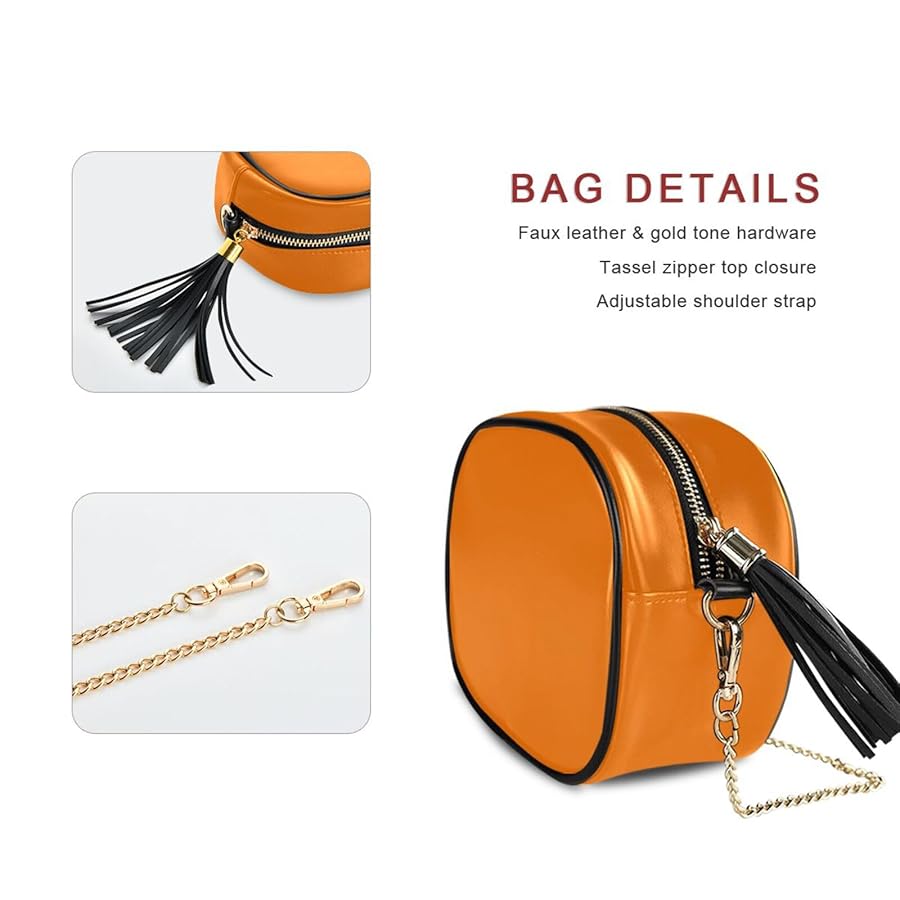 CZXW Crossbody Shoulder Bag Tassel Purse Orange PU leather