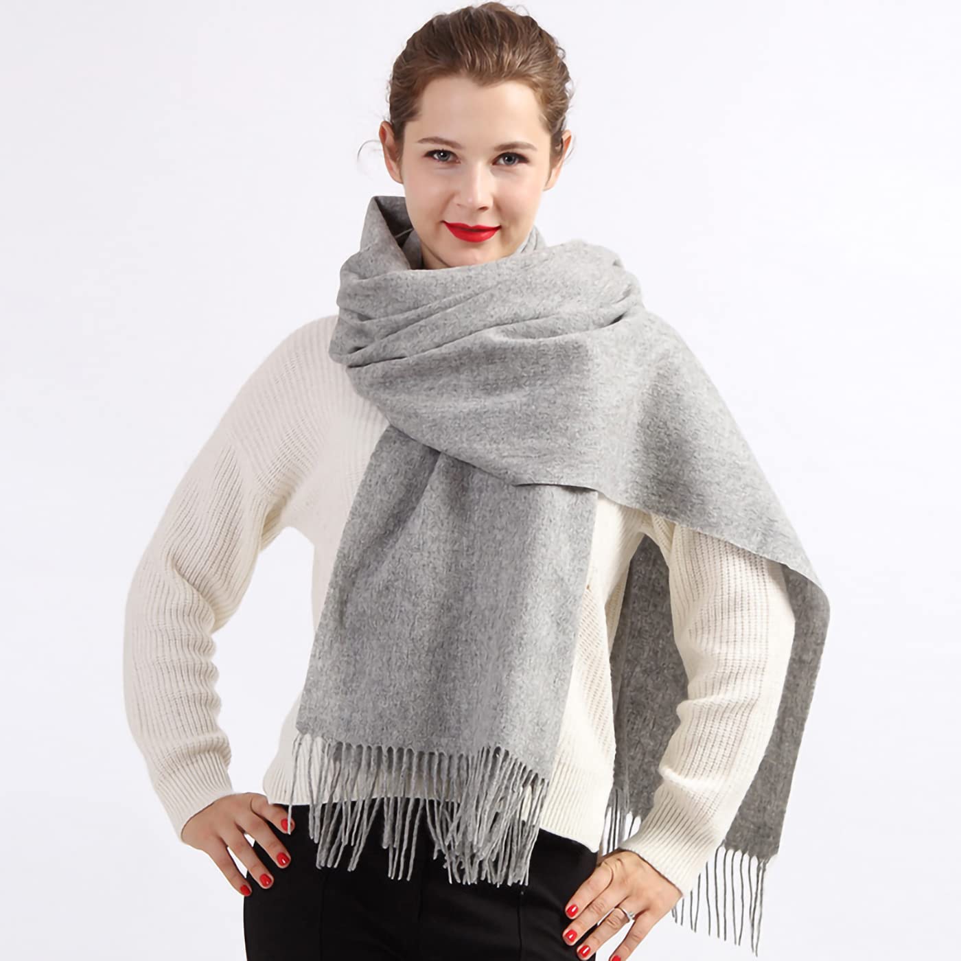 100% pure Cashmere Scarf with Fringed Edges, Super large size for Men and Women,Warm & Soft,Colors Available in Solid/Plaid