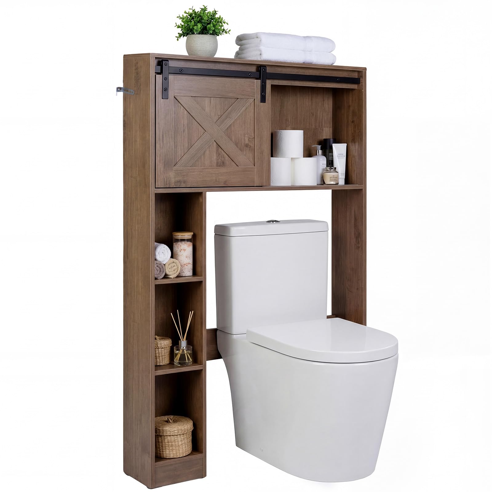COSTWAY Armario de Almacenamiento sobre el Inodoro WC, Estante de Baño con Puerta Corredera & Estantes de Almacenaje, Estantería Multifuncional para Baño, Lavandería, 84,5 x 17 x 128 cm (Café)