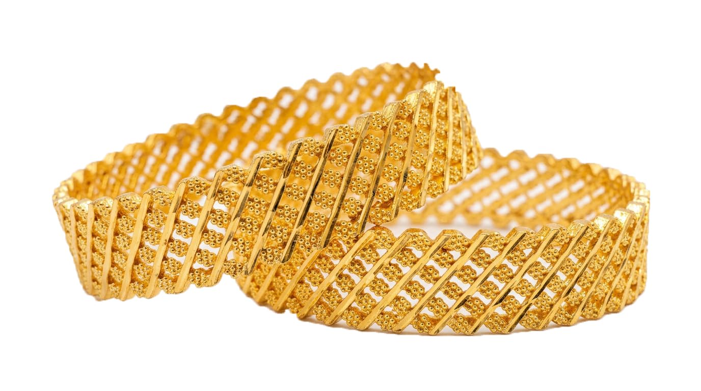 Bangle Gold Plated Brass Alloy Traditional Golden Broad Kada Set Of 2 Bangle Jewellery For Girl and Women-image-39