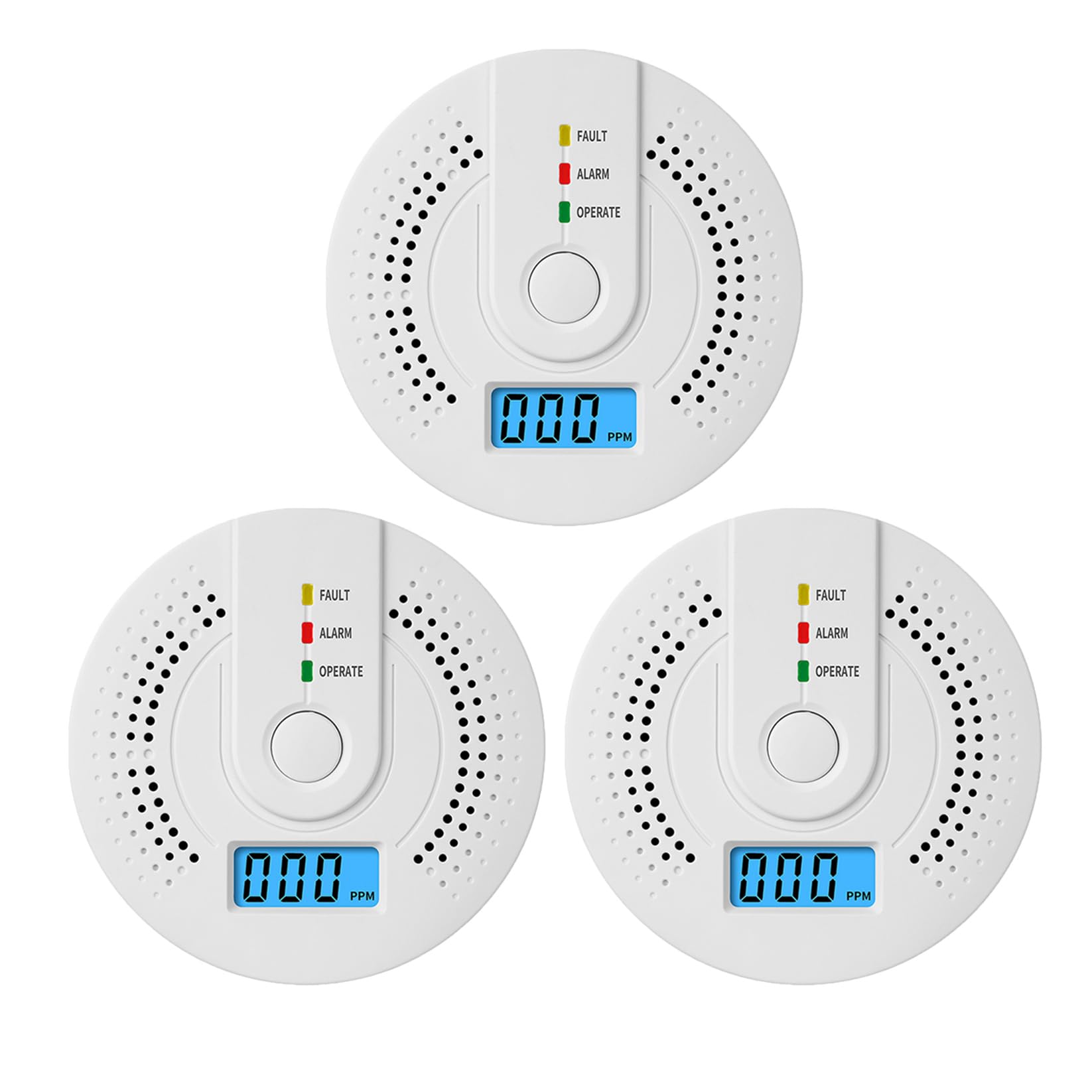 3 Pack Detector Monossido di Carbonio con Avviso Illuminato per Viaggio Sicurezza Domestica Segnalazione Bassa Batteria Indicatori LED Luce Pulsante Test Display Digitale Portatile‌