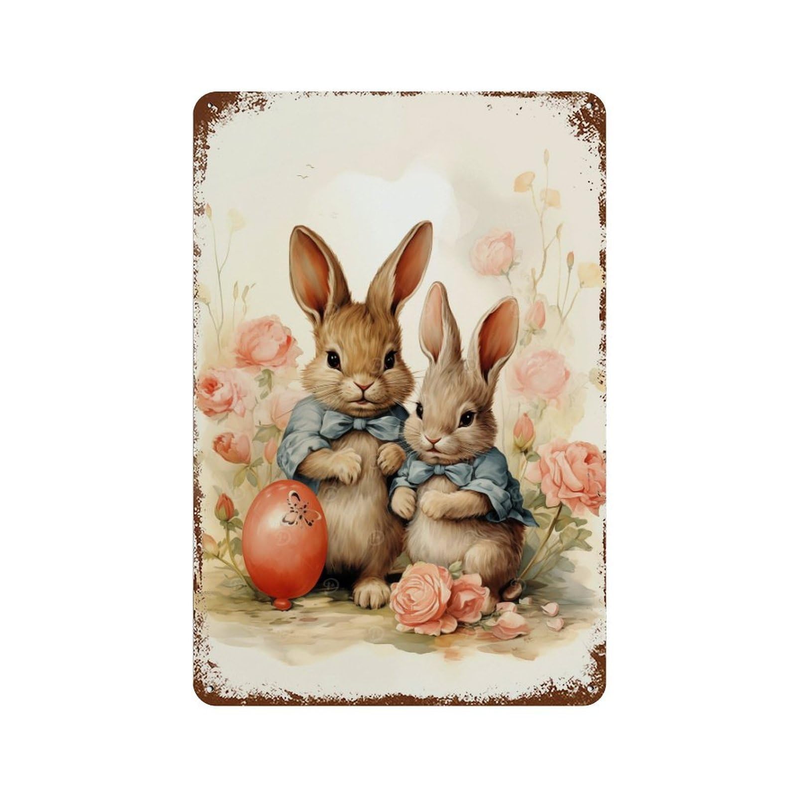 Vintage Rust Metal Sign Bunny Couple Artwork 11.8"x7.9", Old School Wall Decor for Garage, Bar And Workshop Decor