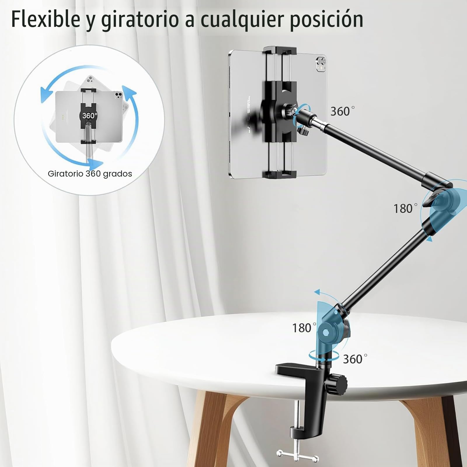 Soporte para Tableta con Soporte de Trípode para iPad de 360°, 68.5cm Soporte para Cámara Web de Brazo Largo para Escritorio, para Dispositivos de 4.7"-13", iPad Pro 12.9 Air Mini, Galaxy Tabs, Nexus