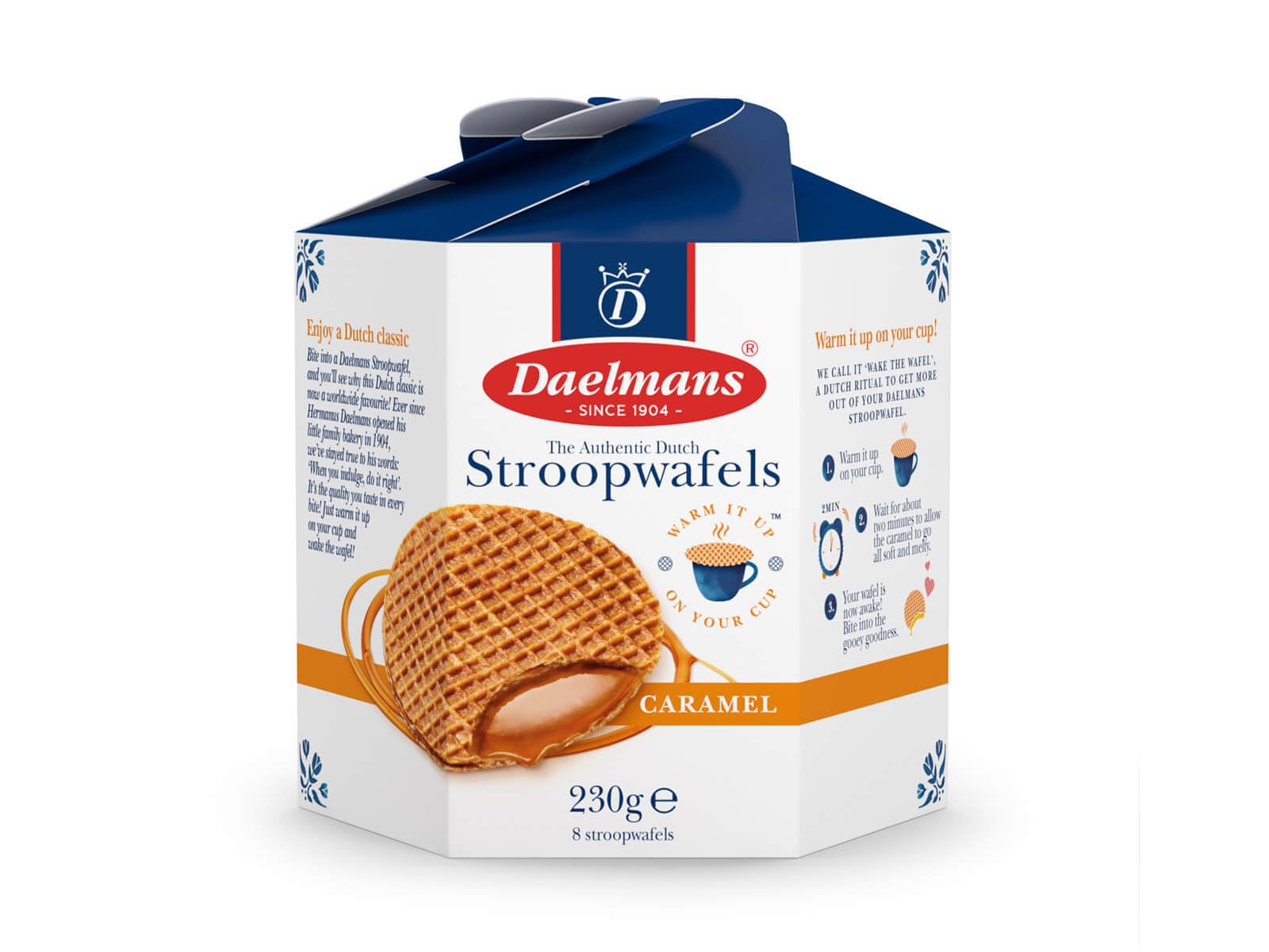 Daelmans Stroopwafels – karmelowe stroopwafels – 230 g na pudełko Hexa Box – autentyczne holenderskie gofry karmelowe – wafle stroopwafle