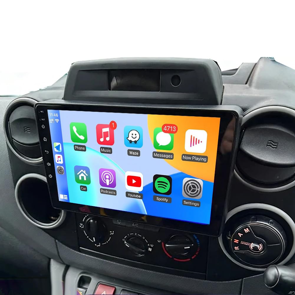 Autoradio pour Peugeot Partner 2012, 10.1 Pouces écran Tactile Poste Radio Voiture Bluetooth avec Wireless Carplay Android Auto GPS WiFi RDS/FM SWC Caméra de Recul & Mic