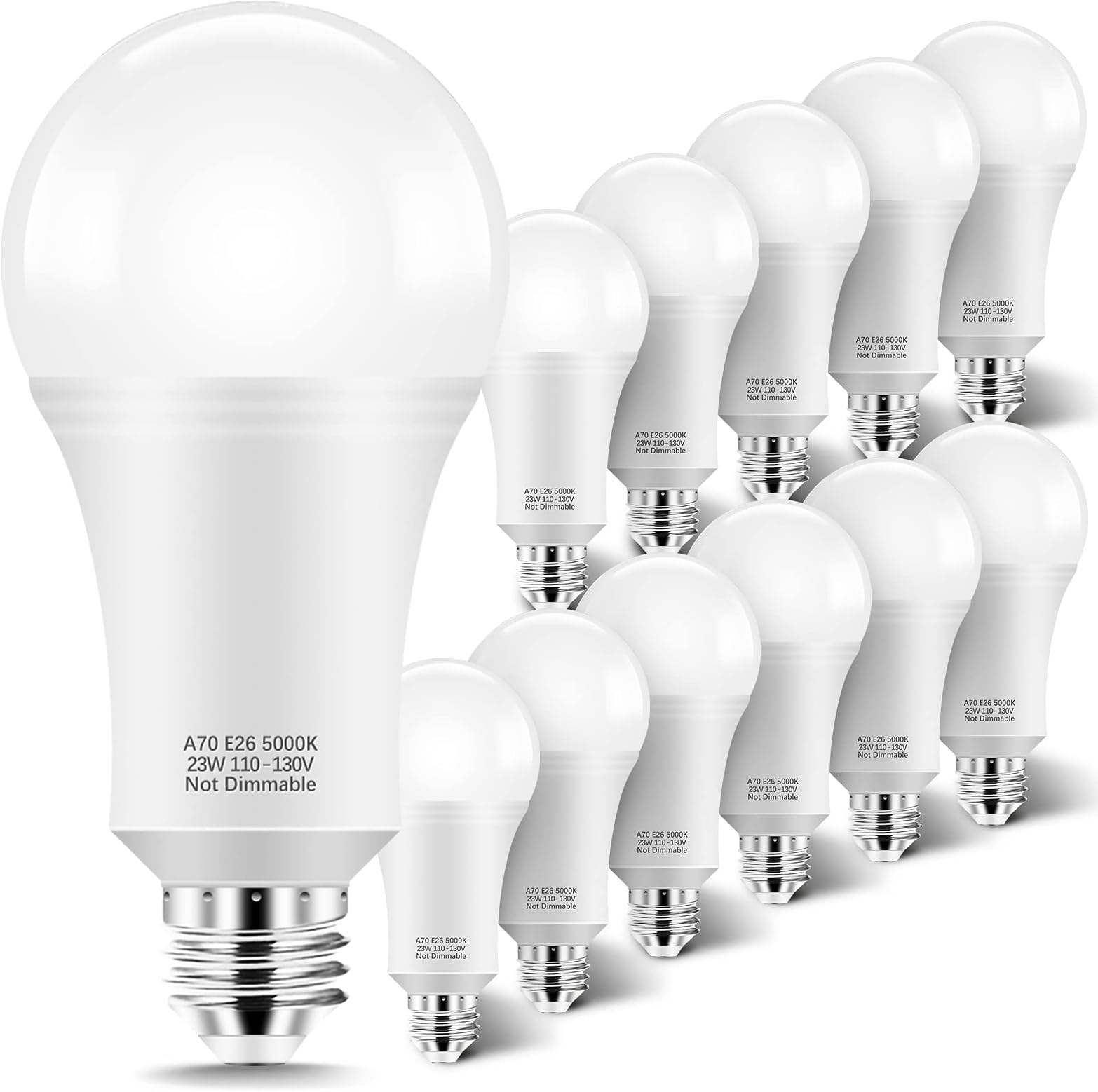 150W-200W Equivalent LED Light Bulbs, A21 23W Super Bright Light Bulb 5000K Daylight White 2500 Lumens, Non-Dim E26 Energy Saving Bulb for Home, Office, Store, Garage, Warehouse 12-Pack