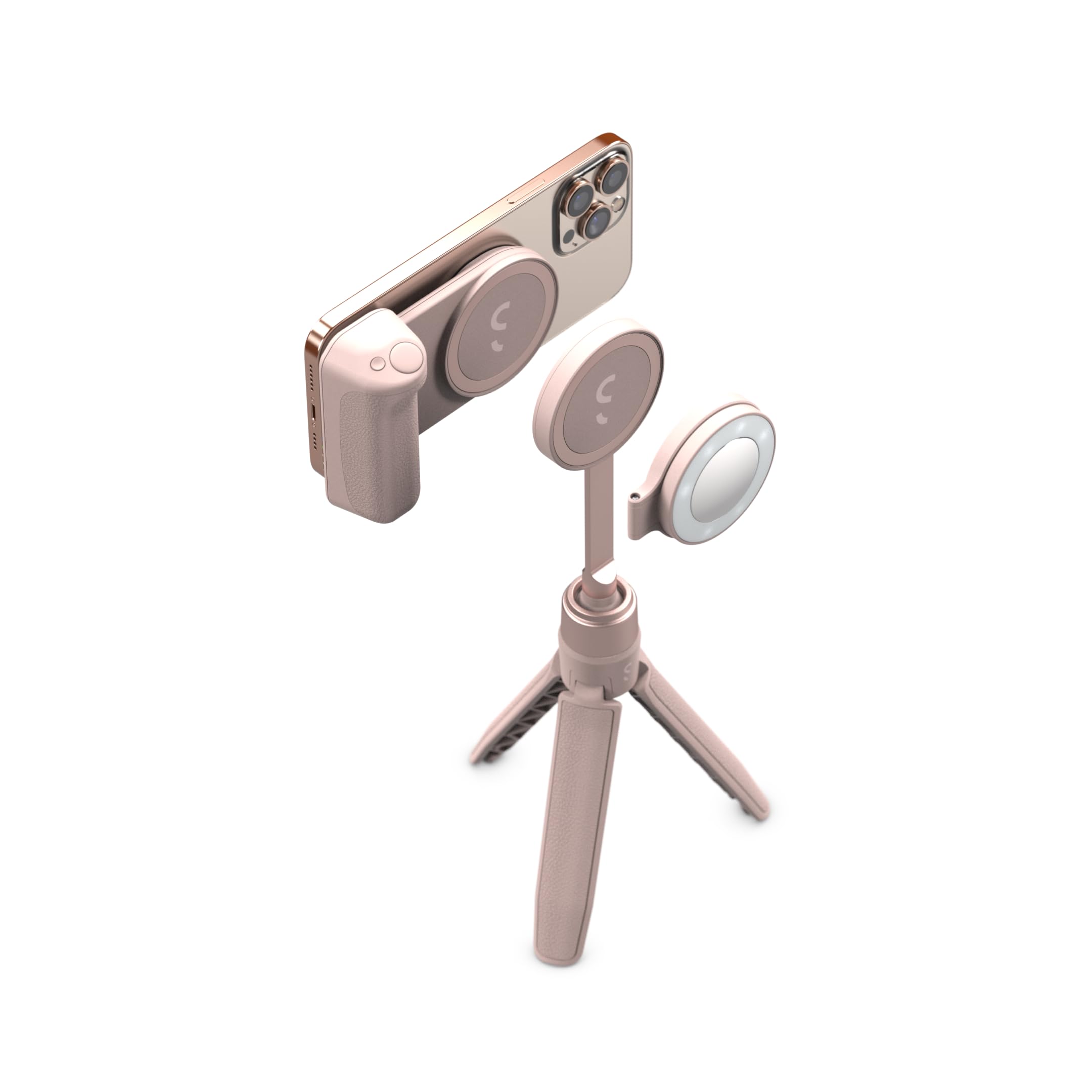 ShiftCamSnapGrip Creator Kit - Includes SnapGrip, SnapLight, SnapPod and Carry Pouch - Magnetic Mount Snaps on to Any Phone | Chalk Pink