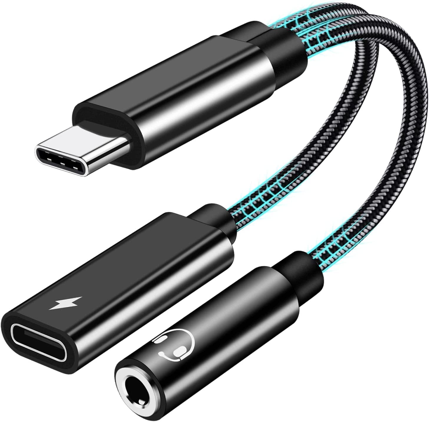 LecLooc USB C to 3.5mm Headphone and Charger Adapter, 2 in 1 Type C to Aux Audio