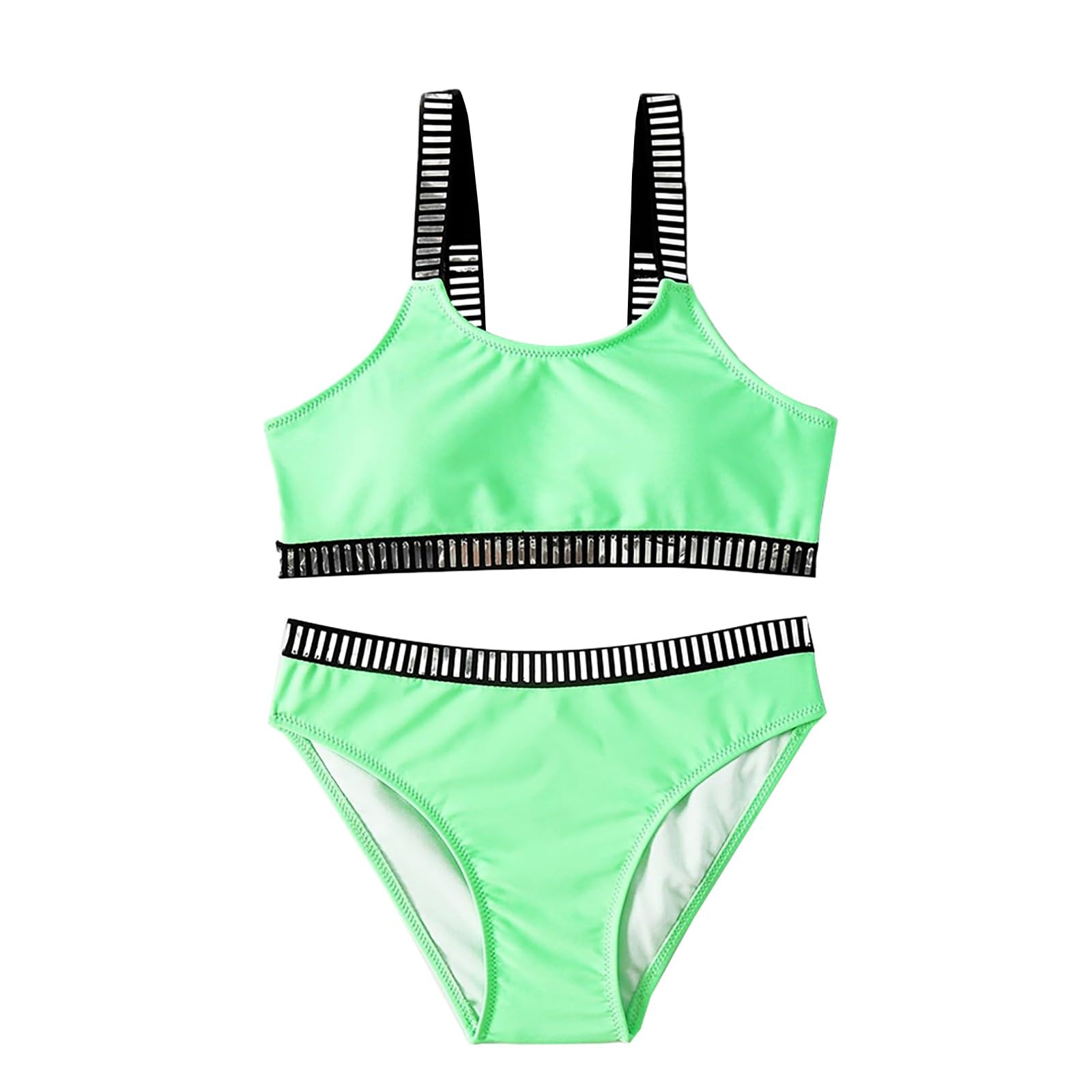 Beach Sport Athletic Swimsuit for Girls Summer Bathing Suit Solid Color Bikini 2 Piece Swimwear (Mint Green, 8-9 Years)