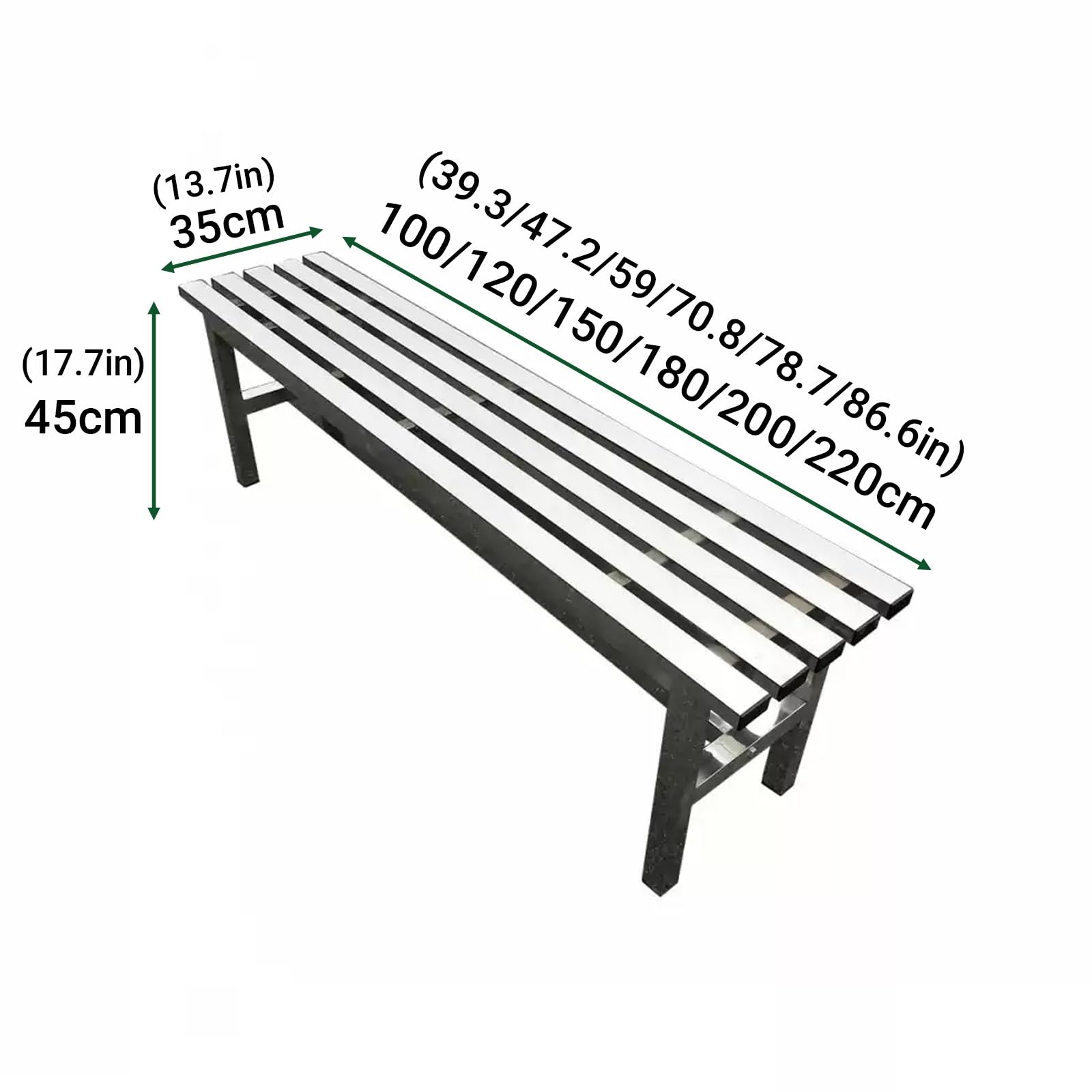 Banco de acero inoxidable resistente a la intemperie sin respaldo para exteriores, asiento de metal resistente para patio, jardín, porche, patio, parque, entrada, diseño de doble capa, 150 cm / 59in