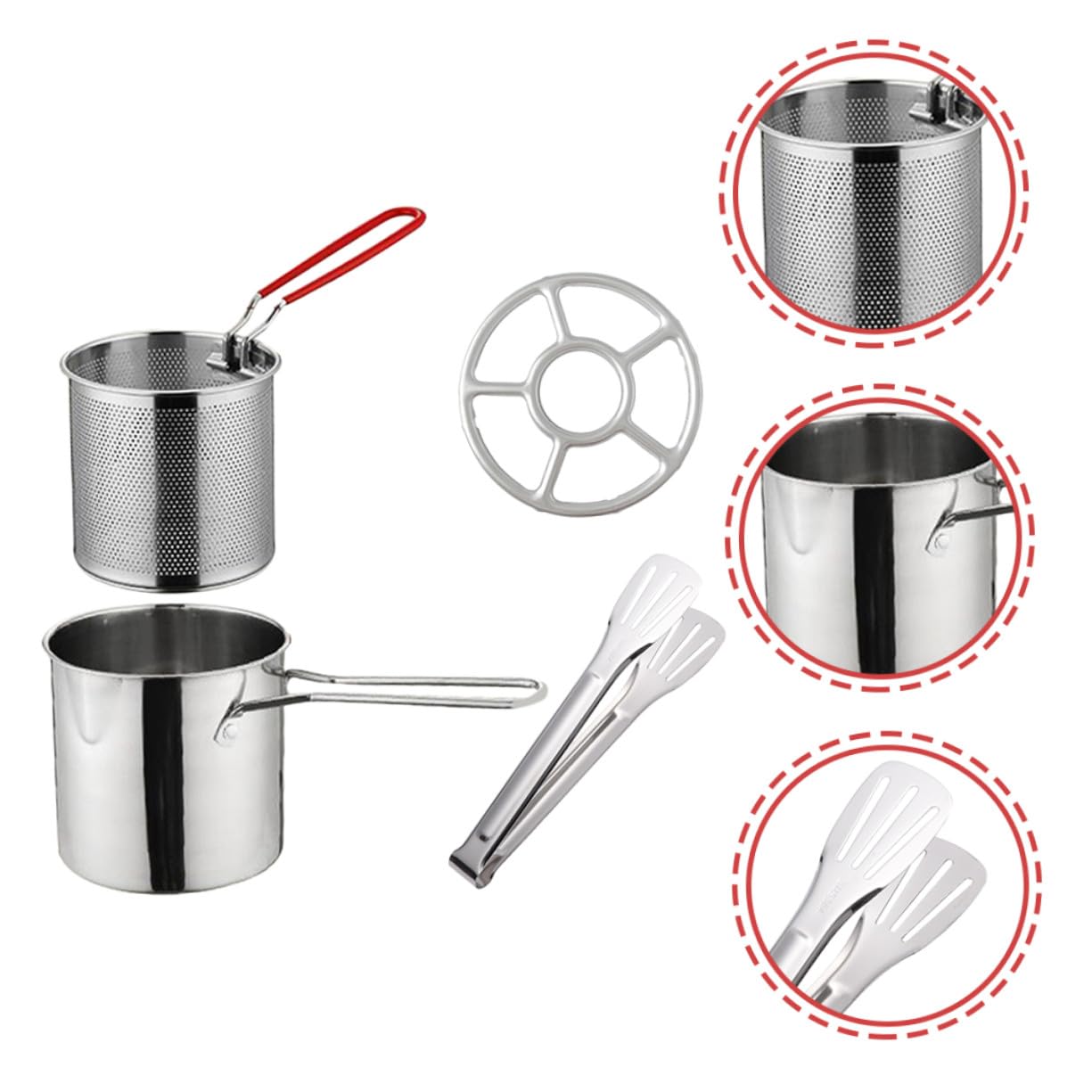 Alipis Frittiertopf Inklusive Zange und Herd Ring aus Edelstahl Silber mit Frittierkorb und Ergonomischem Griff Geeignet zum Frittieren von Fleisch und Pommes für Babyernährung