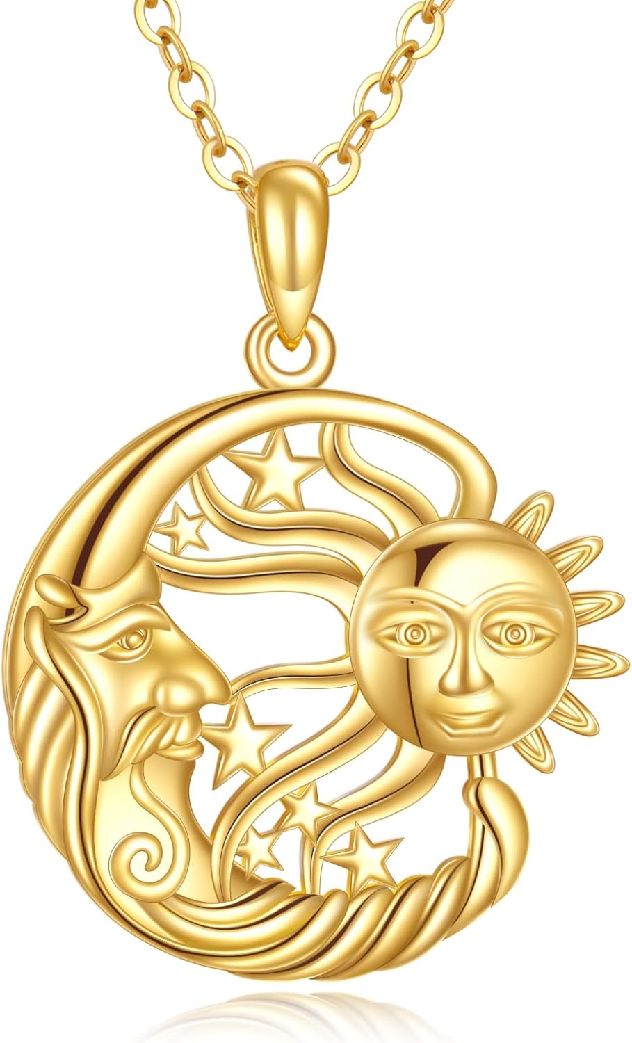 KECHO 14K Solid Gold Sun Moon Star Necklace Couple Pendant 14K Real Gold Jewelry Anniversary Birthday Gifts for Women
