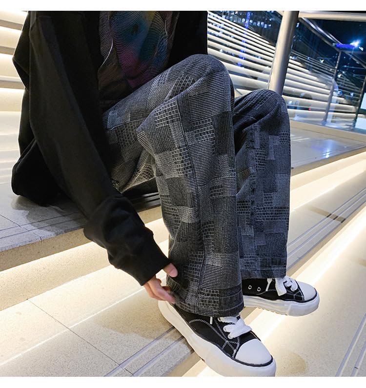 Vintage Checkerboard Denim Pants Y2K Grunge Cltohes Streetwear Male Baggy Jeans Straight Trousers for Men4