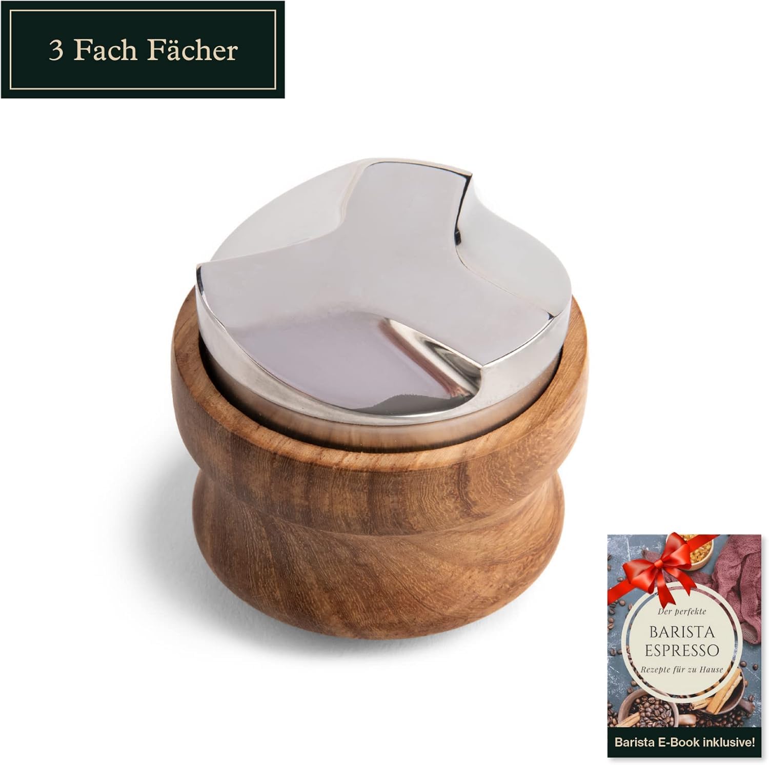 Distributor (51 mm) zur Extraktion des Kaffeepucks - Kaffeeverteiler für Siebträger mit Einstellbarer Höhe I Leveler aus Edelstahl und Holz-inkl. Ablage I Tamper (58 mm)