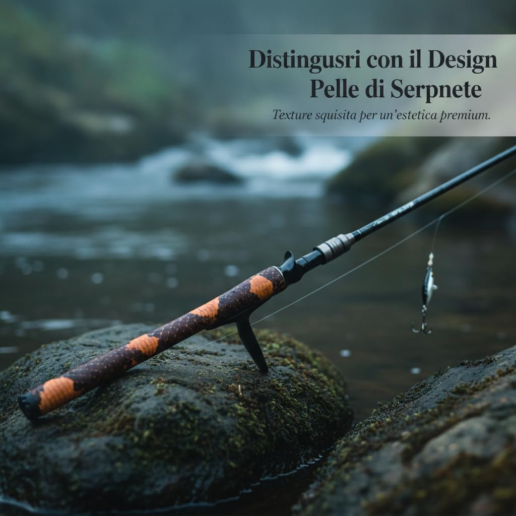 Canna da Pesca a Lure, Azione Rigida | Fibra di carbonio, metallo, gomma, 2 sezioni, design snake skin, per