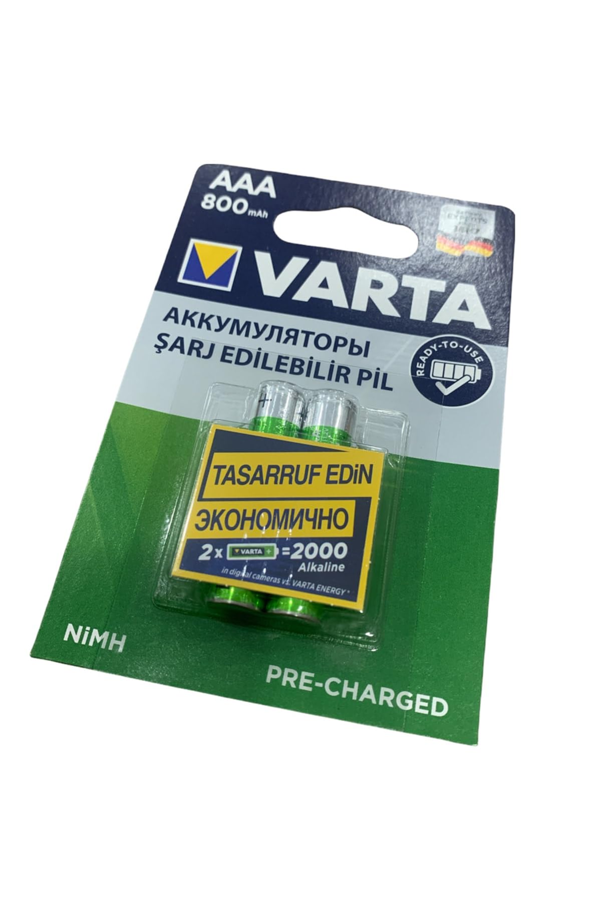 Varta 1 Kart 2 Adet - 800 Miliamper Aaa Şarjlı Ince Pil 2li Paket Şarzlı Pil Şarj Edilir